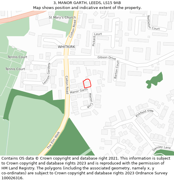 3, MANOR GARTH, LEEDS, LS15 9AB: Location map and indicative extent of plot