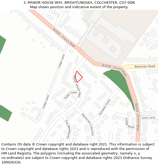 3, MANOR HOUSE WAY, BRIGHTLINGSEA, COLCHESTER, CO7 0QN: Location map and indicative extent of plot