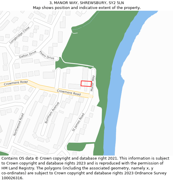 3, MANOR WAY, SHREWSBURY, SY2 5LN: Location map and indicative extent of plot