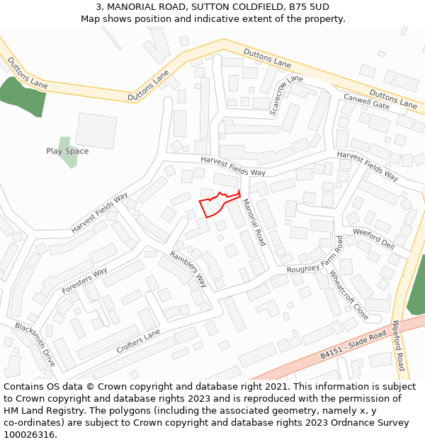 3, MANORIAL ROAD, SUTTON COLDFIELD, B75 5UD: Location map and indicative extent of plot