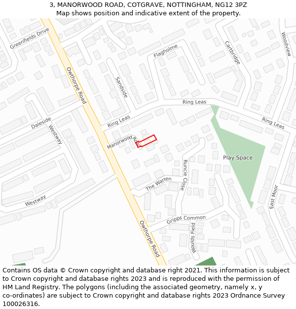 3, MANORWOOD ROAD, COTGRAVE, NOTTINGHAM, NG12 3PZ: Location map and indicative extent of plot