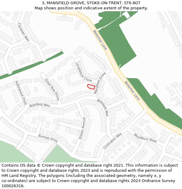 3, MANSFIELD GROVE, STOKE-ON-TRENT, ST6 8GT: Location map and indicative extent of plot