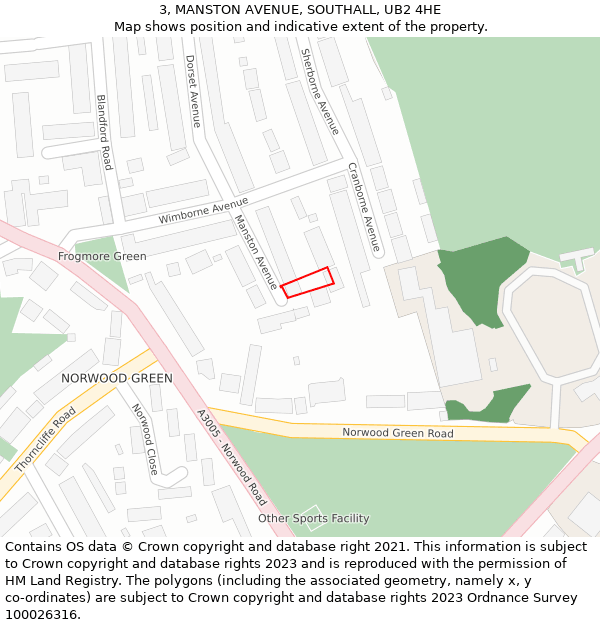 3, MANSTON AVENUE, SOUTHALL, UB2 4HE: Location map and indicative extent of plot