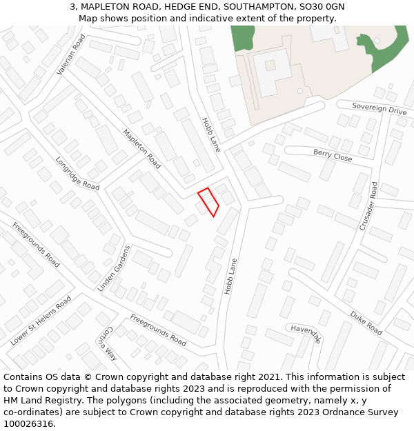 3, MAPLETON ROAD, HEDGE END, SOUTHAMPTON, SO30 0GN: Location map and indicative extent of plot