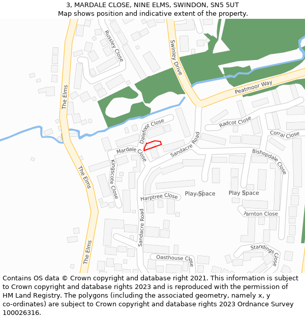 3, MARDALE CLOSE, NINE ELMS, SWINDON, SN5 5UT: Location map and indicative extent of plot