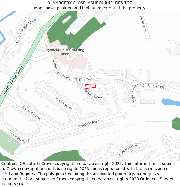 3, MARGERY CLOSE, ASHBOURNE, DE6 1GZ: Location map and indicative extent of plot