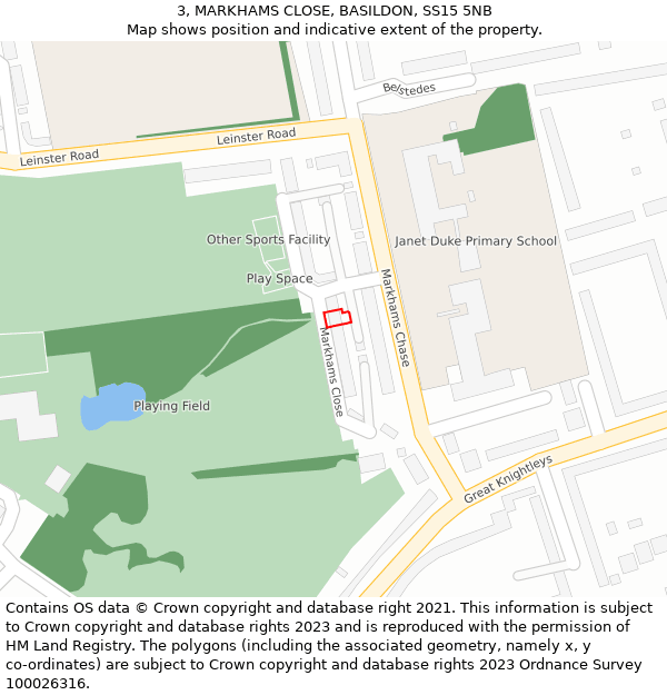 3, MARKHAMS CLOSE, BASILDON, SS15 5NB: Location map and indicative extent of plot