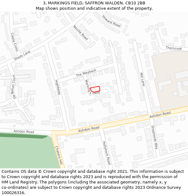 3, MARKINGS FIELD, SAFFRON WALDEN, CB10 2BB: Location map and indicative extent of plot