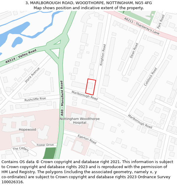 3, MARLBOROUGH ROAD, WOODTHORPE, NOTTINGHAM, NG5 4FG: Location map and indicative extent of plot