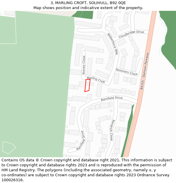 3, MARLING CROFT, SOLIHULL, B92 0QE: Location map and indicative extent of plot