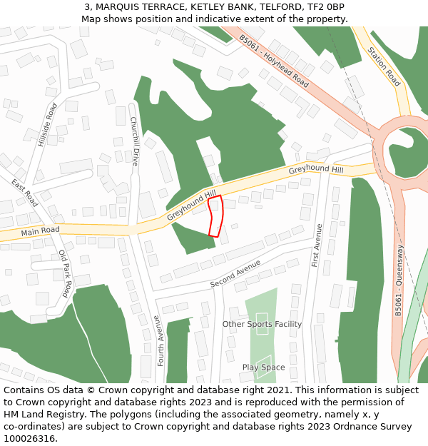 3, MARQUIS TERRACE, KETLEY BANK, TELFORD, TF2 0BP: Location map and indicative extent of plot