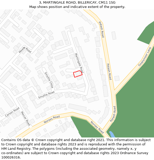 3, MARTINGALE ROAD, BILLERICAY, CM11 1SG: Location map and indicative extent of plot