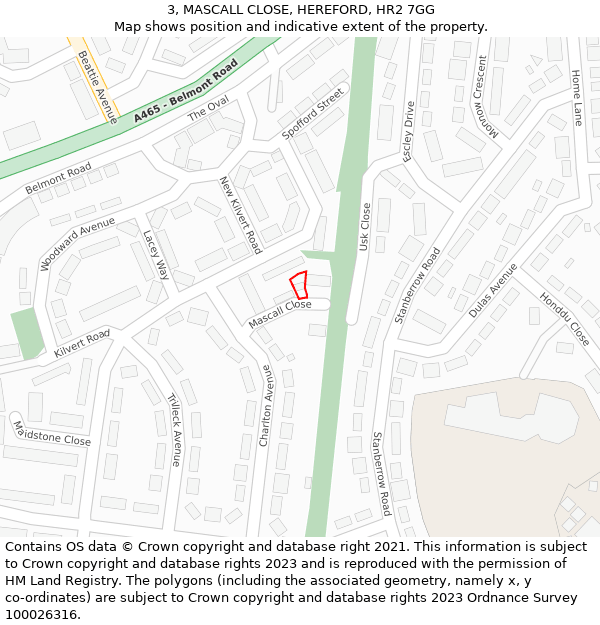 3, MASCALL CLOSE, HEREFORD, HR2 7GG: Location map and indicative extent of plot