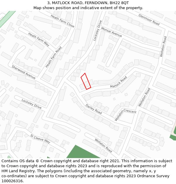 3, MATLOCK ROAD, FERNDOWN, BH22 8QT: Location map and indicative extent of plot