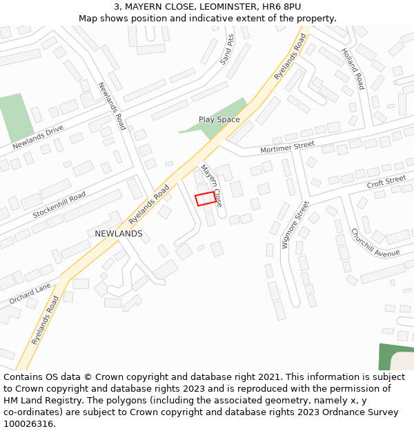 3, MAYERN CLOSE, LEOMINSTER, HR6 8PU: Location map and indicative extent of plot