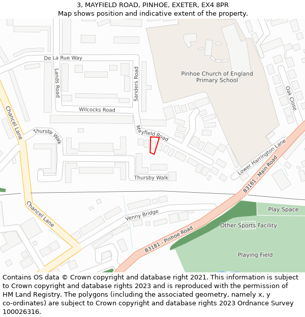 3, MAYFIELD ROAD, PINHOE, EXETER, EX4 8PR: Location map and indicative extent of plot