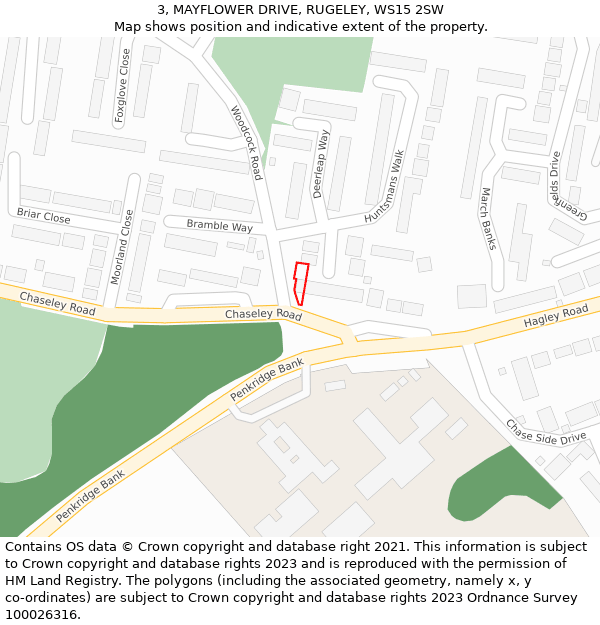 3, MAYFLOWER DRIVE, RUGELEY, WS15 2SW: Location map and indicative extent of plot