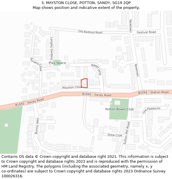 3, MAYSTON CLOSE, POTTON, SANDY, SG19 2QP: Location map and indicative extent of plot