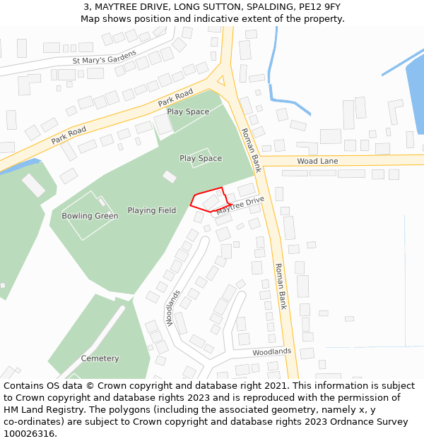 3, MAYTREE DRIVE, LONG SUTTON, SPALDING, PE12 9FY: Location map and indicative extent of plot