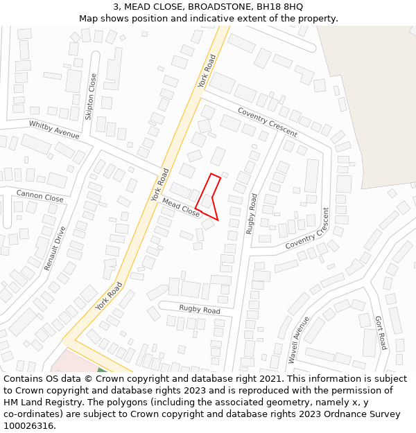 3, MEAD CLOSE, BROADSTONE, BH18 8HQ: Location map and indicative extent of plot