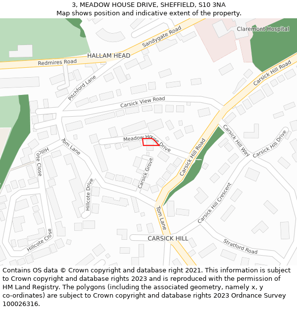 3, MEADOW HOUSE DRIVE, SHEFFIELD, S10 3NA: Location map and indicative extent of plot