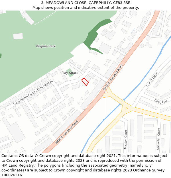 3, MEADOWLAND CLOSE, CAERPHILLY, CF83 3SB: Location map and indicative extent of plot