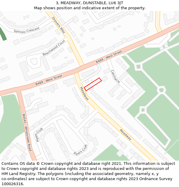 3, MEADWAY, DUNSTABLE, LU6 3JT: Location map and indicative extent of plot