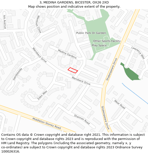 3, MEDINA GARDENS, BICESTER, OX26 2XD: Location map and indicative extent of plot