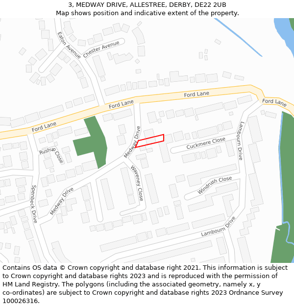 3, MEDWAY DRIVE, ALLESTREE, DERBY, DE22 2UB: Location map and indicative extent of plot