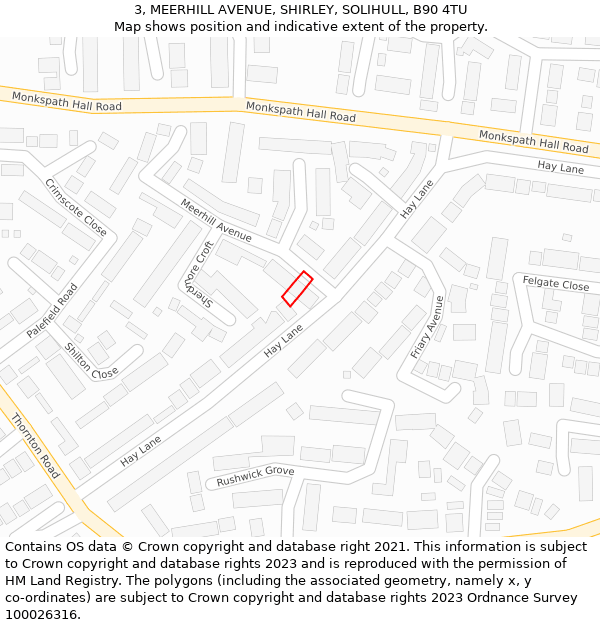 3, MEERHILL AVENUE, SHIRLEY, SOLIHULL, B90 4TU: Location map and indicative extent of plot