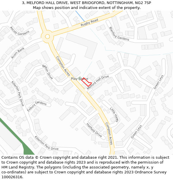 3, MELFORD HALL DRIVE, WEST BRIDGFORD, NOTTINGHAM, NG2 7SP: Location map and indicative extent of plot