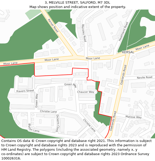 3, MELVILLE STREET, SALFORD, M7 3DL: Location map and indicative extent of plot