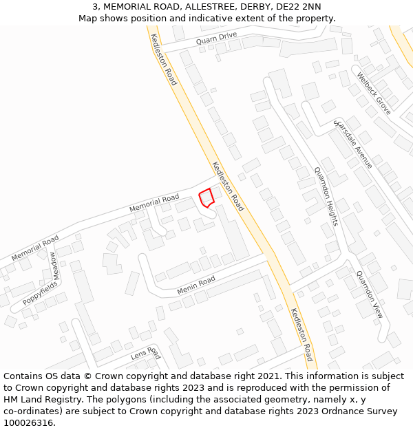3, MEMORIAL ROAD, ALLESTREE, DERBY, DE22 2NN: Location map and indicative extent of plot