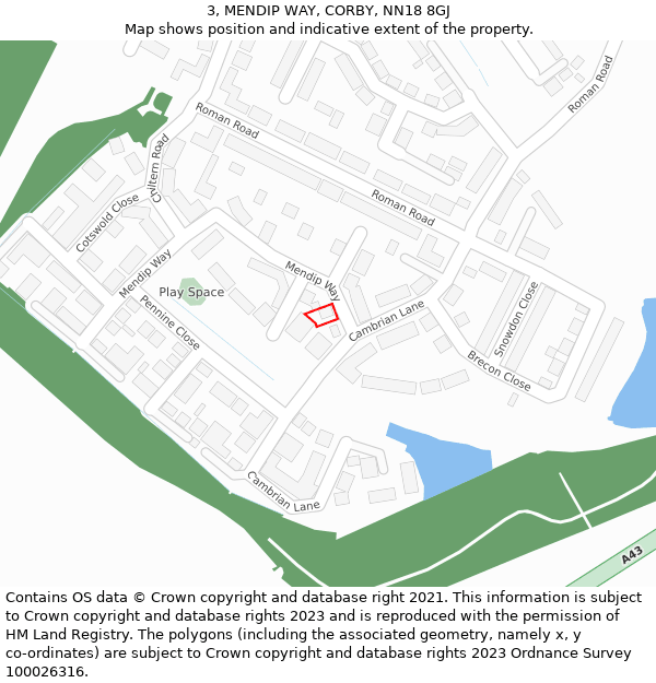 3, MENDIP WAY, CORBY, NN18 8GJ: Location map and indicative extent of plot