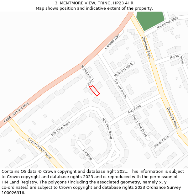 3, MENTMORE VIEW, TRING, HP23 4HR: Location map and indicative extent of plot