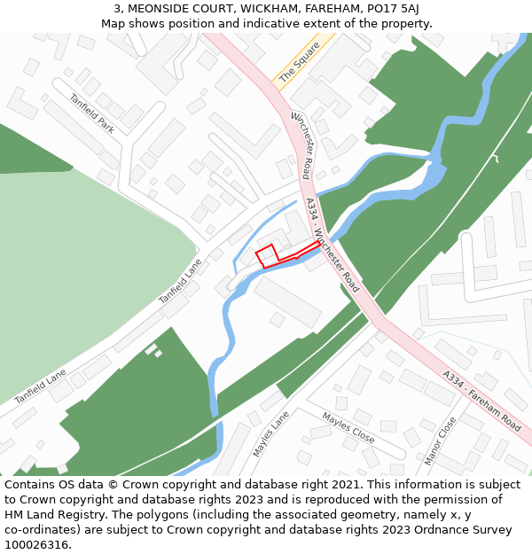 3, MEONSIDE COURT, WICKHAM, FAREHAM, PO17 5AJ: Location map and indicative extent of plot