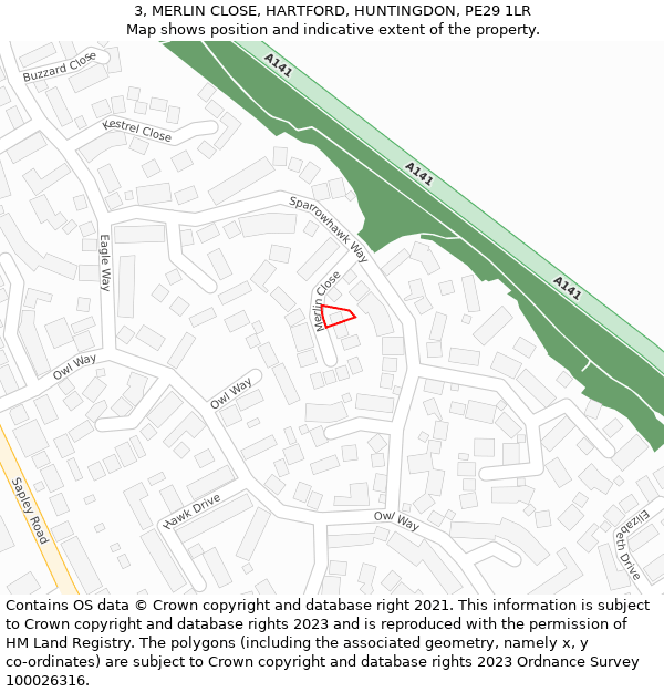 3, MERLIN CLOSE, HARTFORD, HUNTINGDON, PE29 1LR: Location map and indicative extent of plot