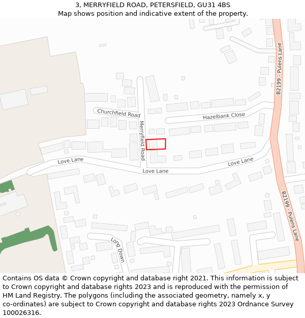 3, MERRYFIELD ROAD, PETERSFIELD, GU31 4BS: Location map and indicative extent of plot
