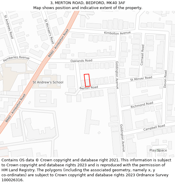 3, MERTON ROAD, BEDFORD, MK40 3AF: Location map and indicative extent of plot