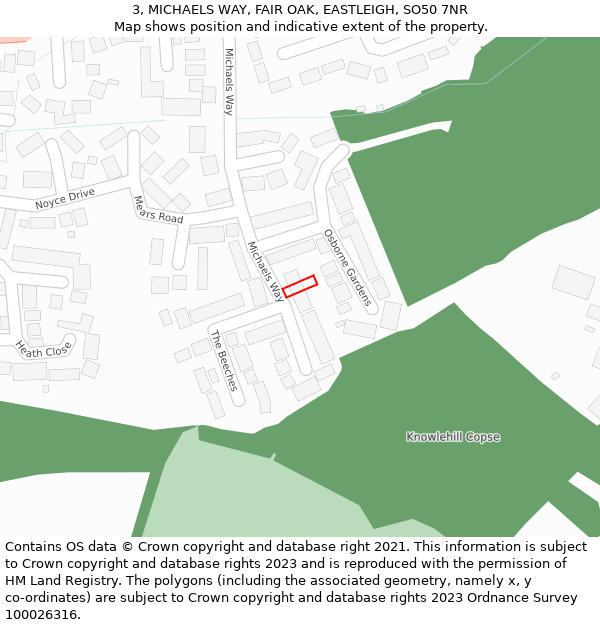 3, MICHAELS WAY, FAIR OAK, EASTLEIGH, SO50 7NR: Location map and indicative extent of plot