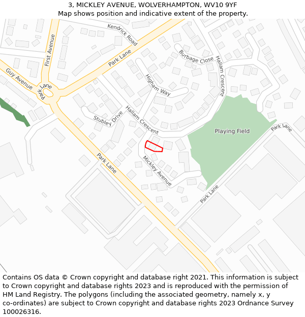 3, MICKLEY AVENUE, WOLVERHAMPTON, WV10 9YF: Location map and indicative extent of plot