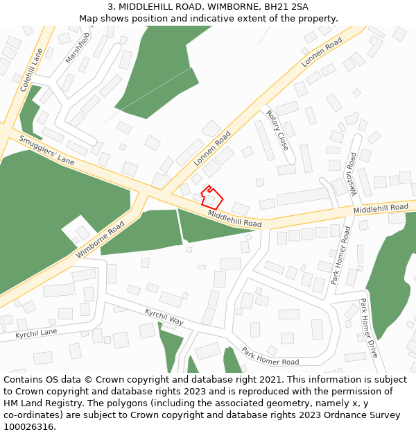 3, MIDDLEHILL ROAD, WIMBORNE, BH21 2SA: Location map and indicative extent of plot