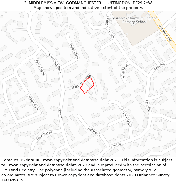 3, MIDDLEMISS VIEW, GODMANCHESTER, HUNTINGDON, PE29 2YW: Location map and indicative extent of plot