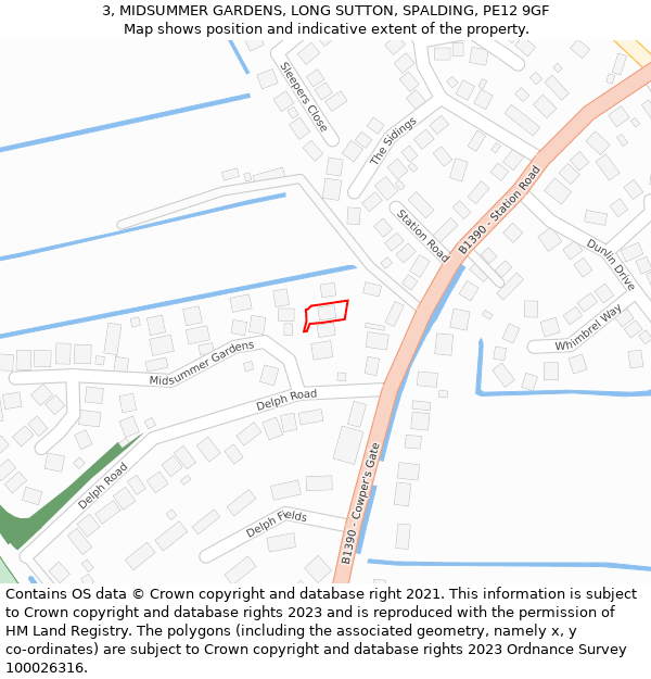 3, MIDSUMMER GARDENS, LONG SUTTON, SPALDING, PE12 9GF: Location map and indicative extent of plot