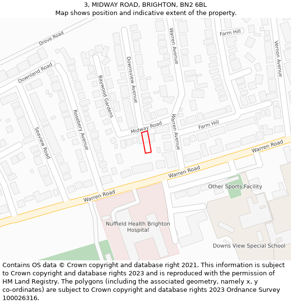 3, MIDWAY ROAD, BRIGHTON, BN2 6BL: Location map and indicative extent of plot