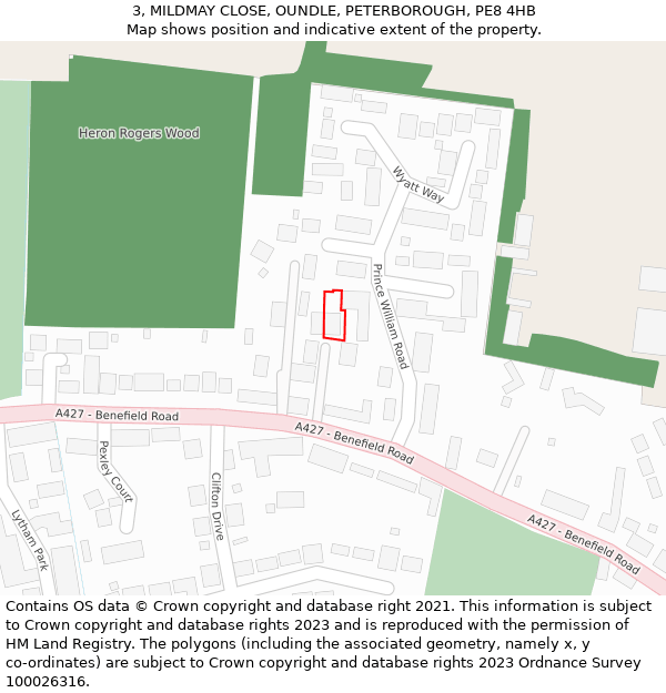 3, MILDMAY CLOSE, OUNDLE, PETERBOROUGH, PE8 4HB: Location map and indicative extent of plot