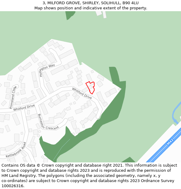 3, MILFORD GROVE, SHIRLEY, SOLIHULL, B90 4LU: Location map and indicative extent of plot