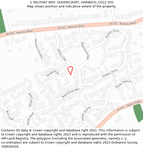 3, MILITARY WAY, DOVERCOURT, HARWICH, CO12 5FD: Location map and indicative extent of plot