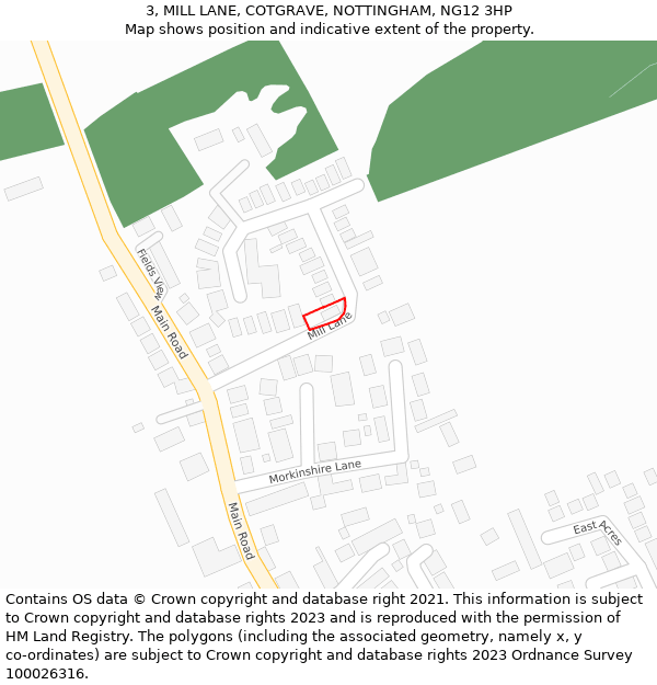 3, MILL LANE, COTGRAVE, NOTTINGHAM, NG12 3HP: Location map and indicative extent of plot