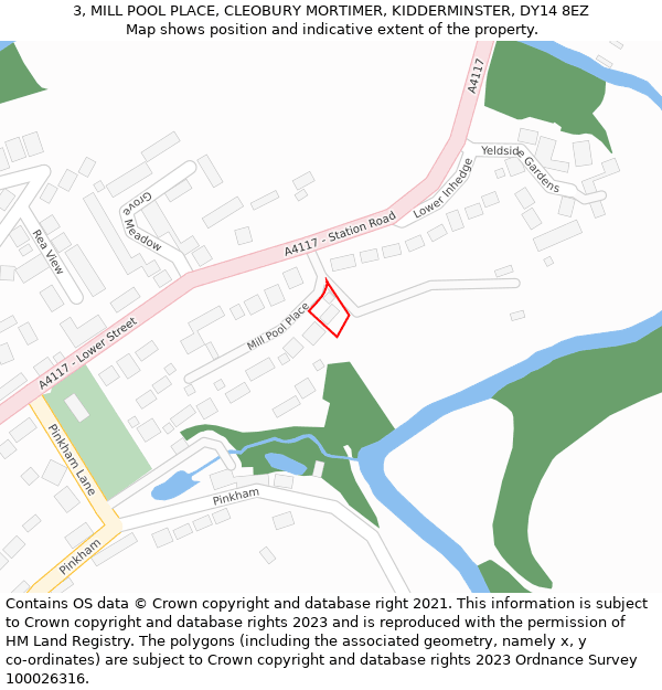3, MILL POOL PLACE, CLEOBURY MORTIMER, KIDDERMINSTER, DY14 8EZ: Location map and indicative extent of plot